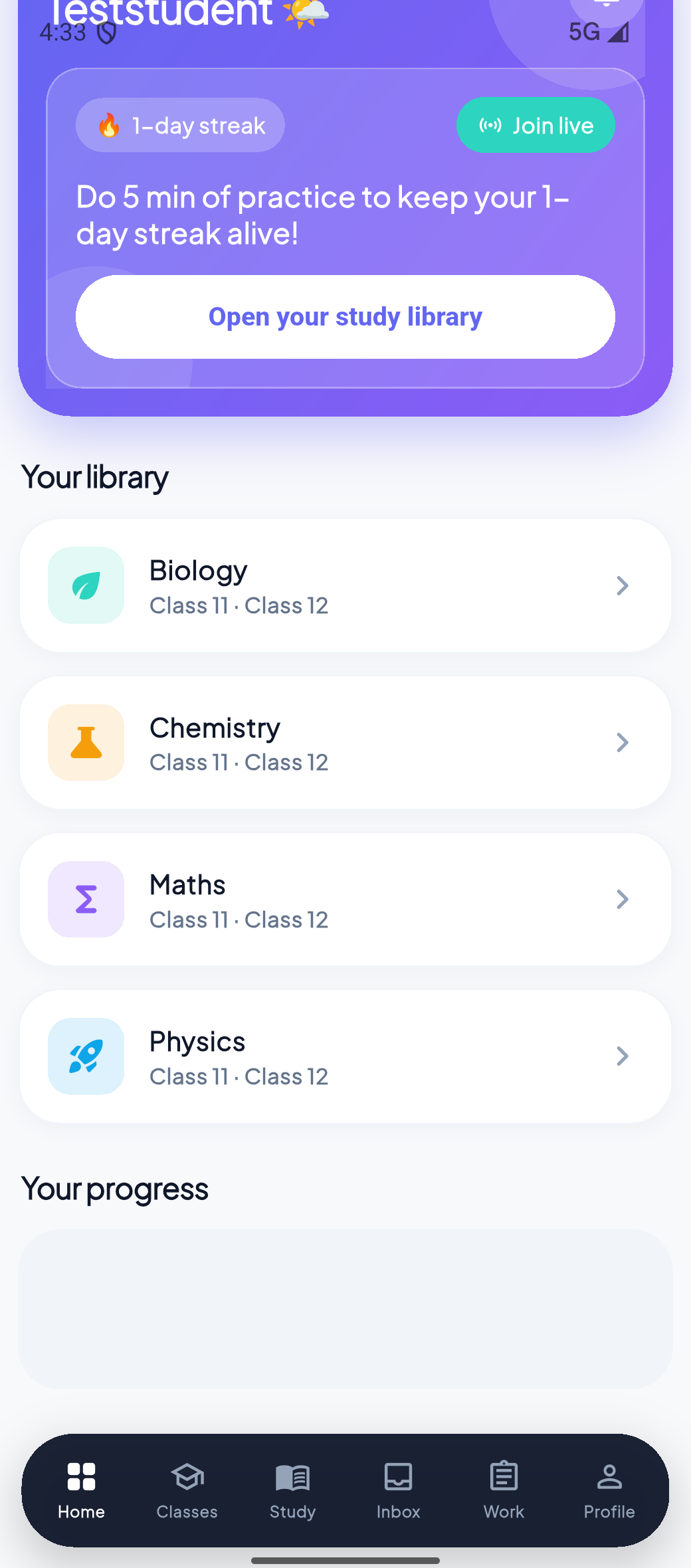 Crampad student app — home