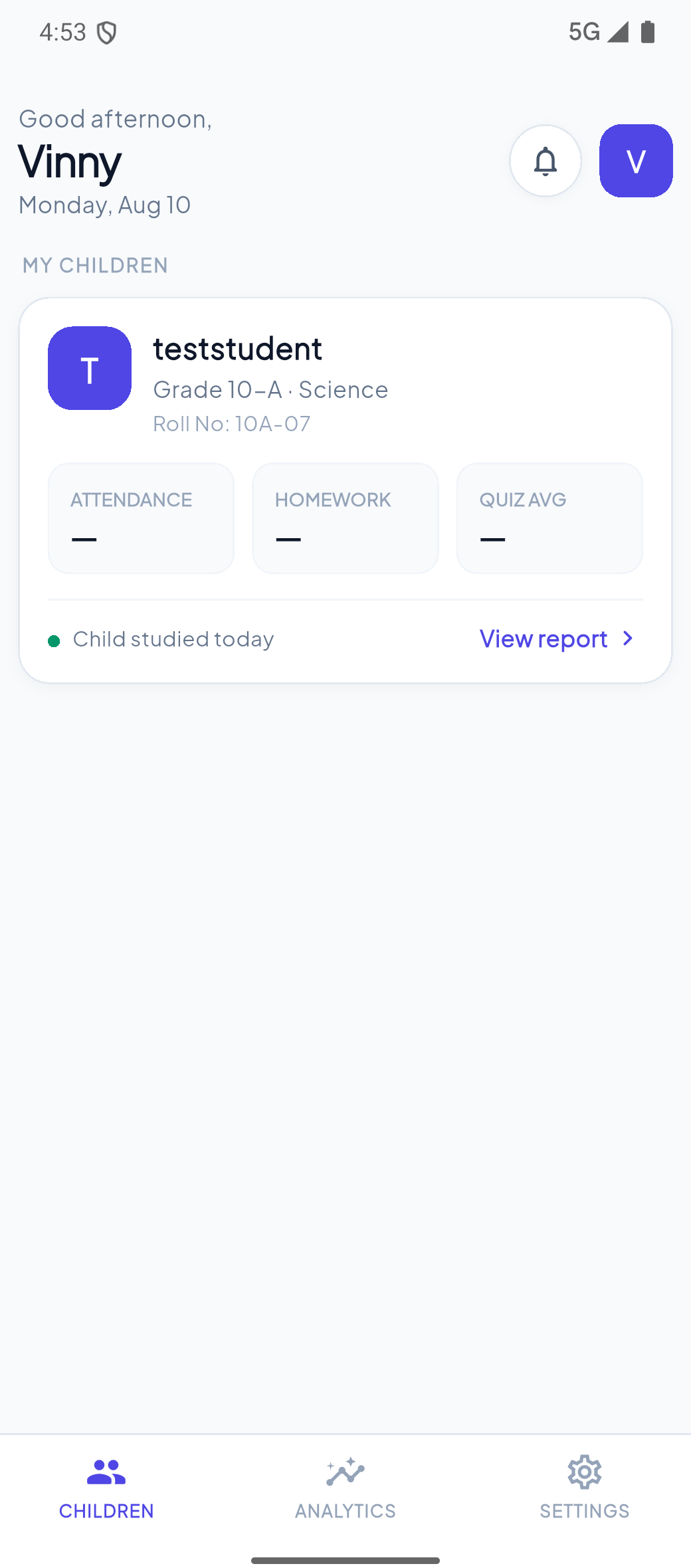 Parent app screen