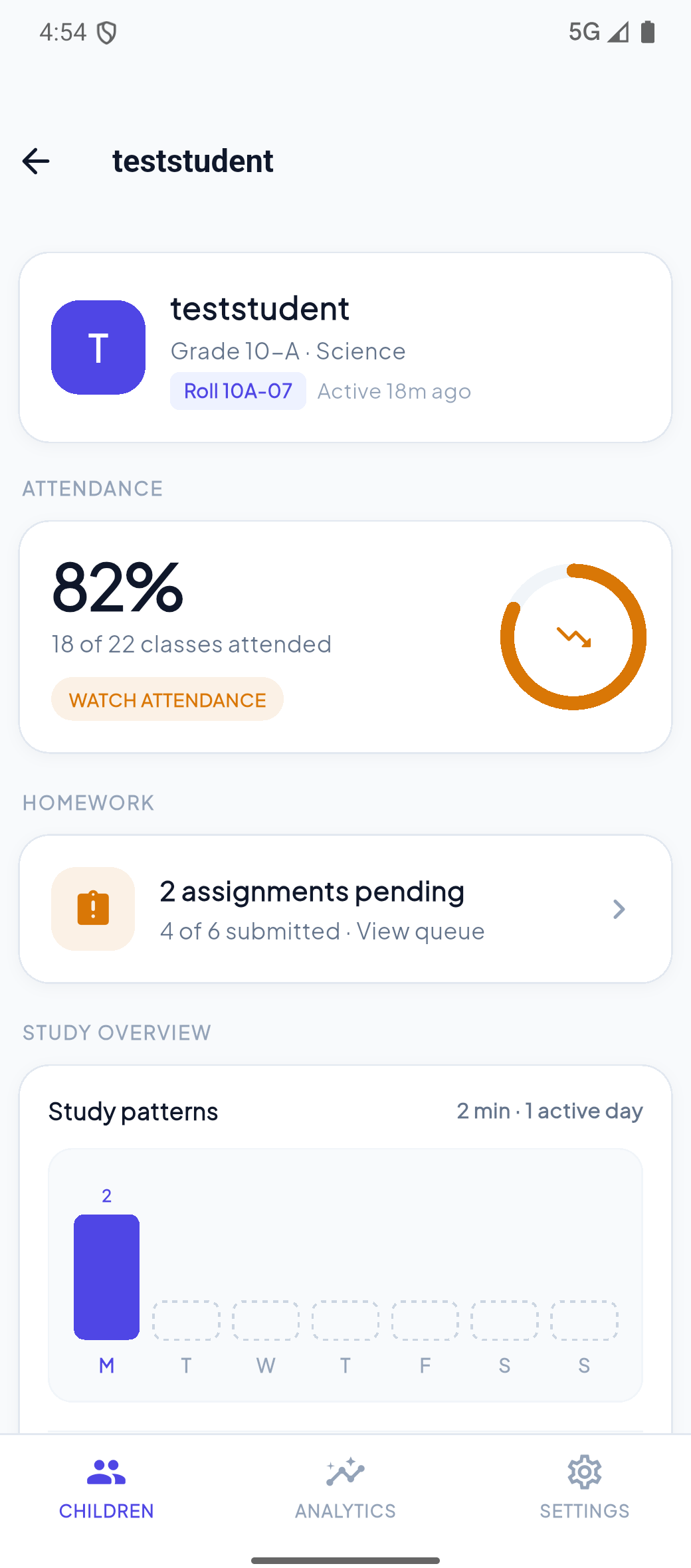 Parent app screen