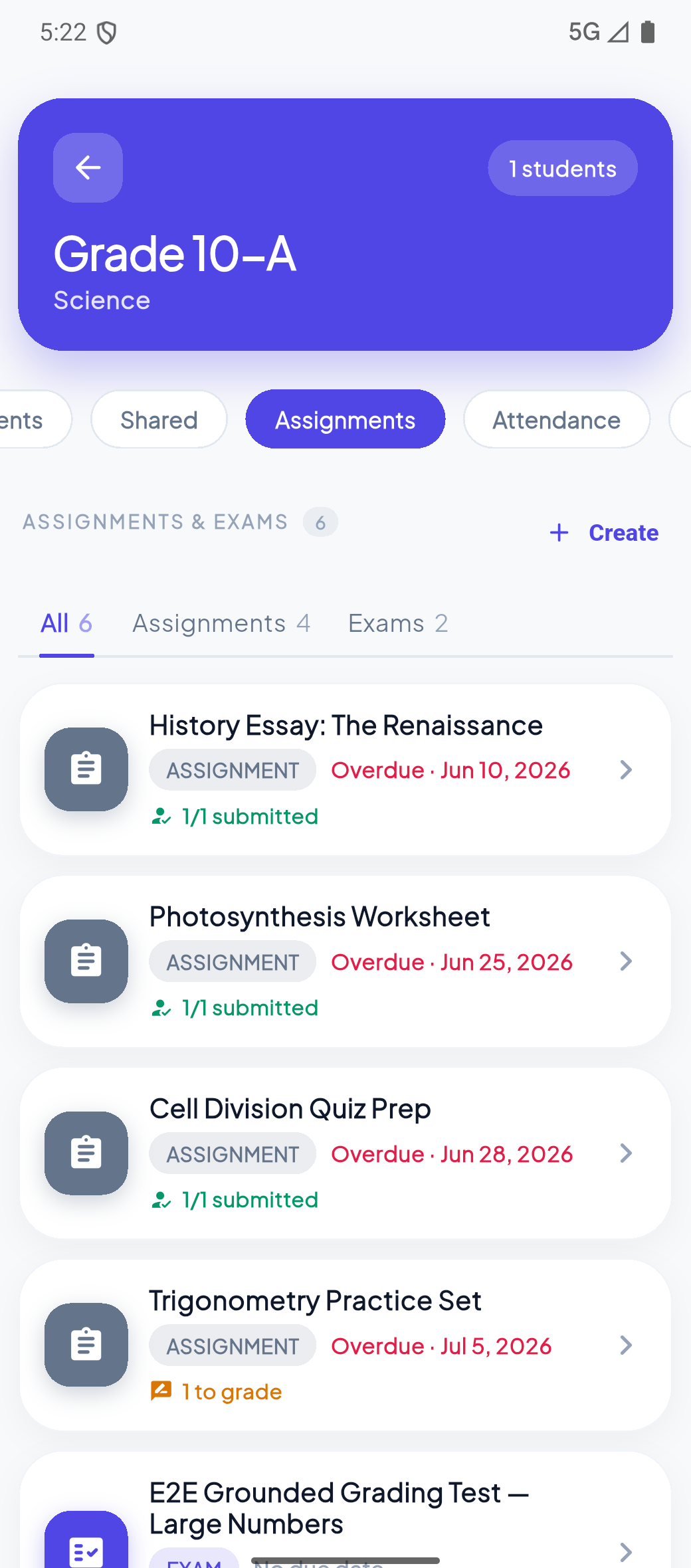 Teacher app screen