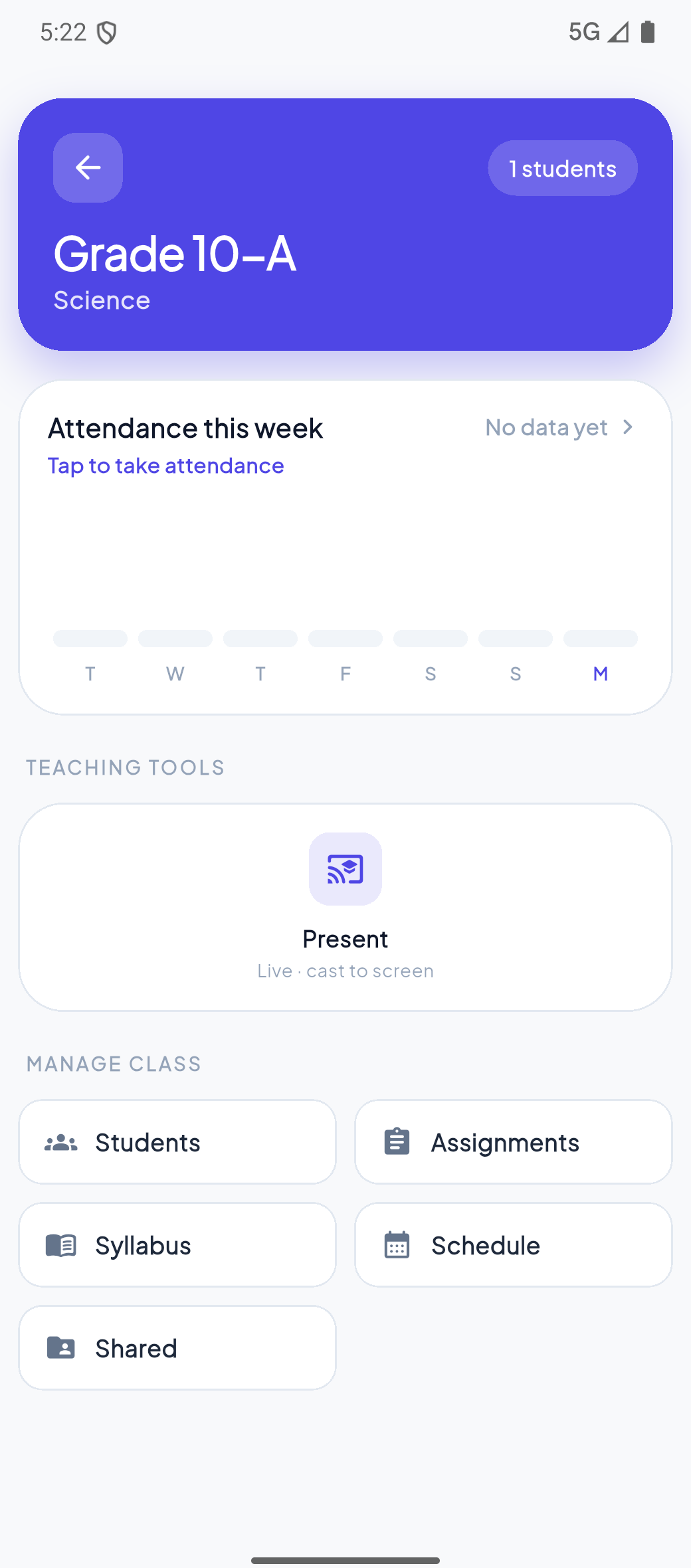 Teacher app screen