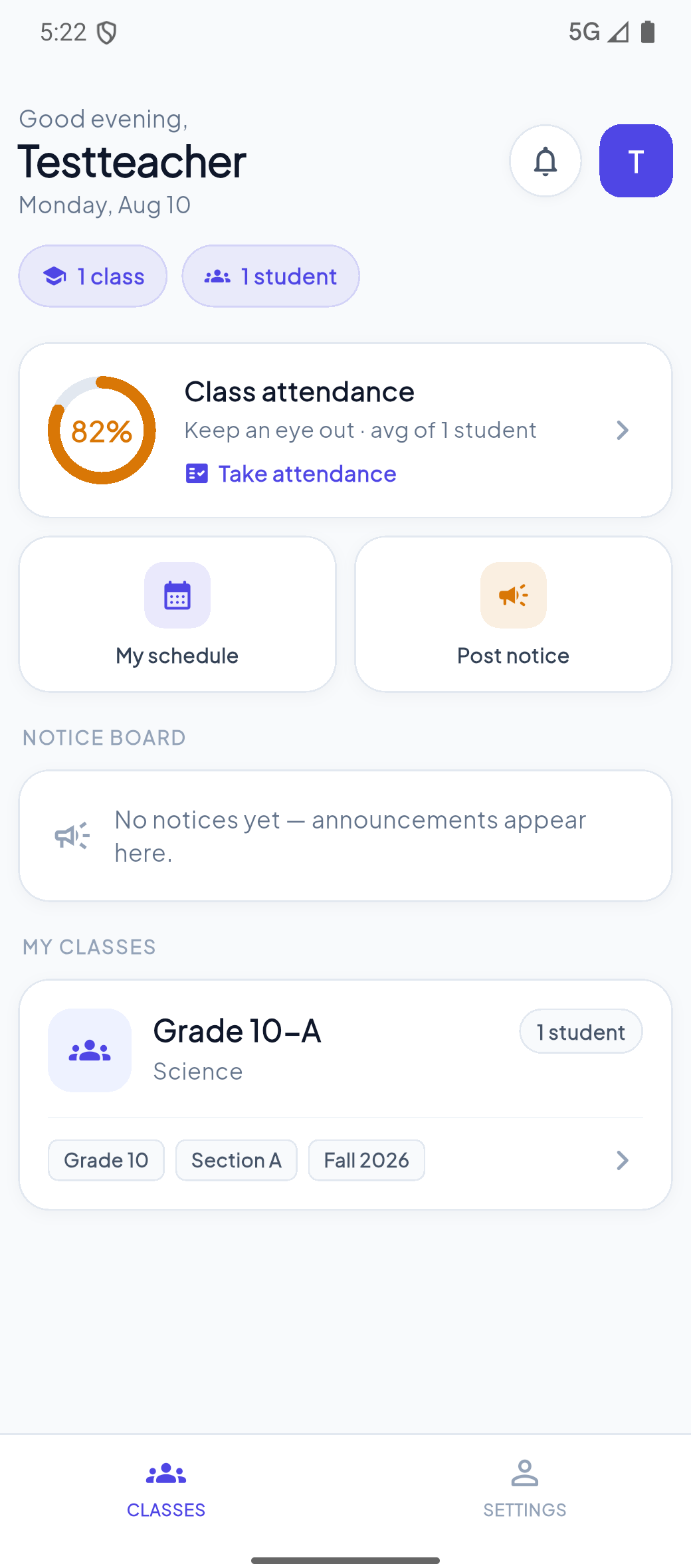 Teacher app screen