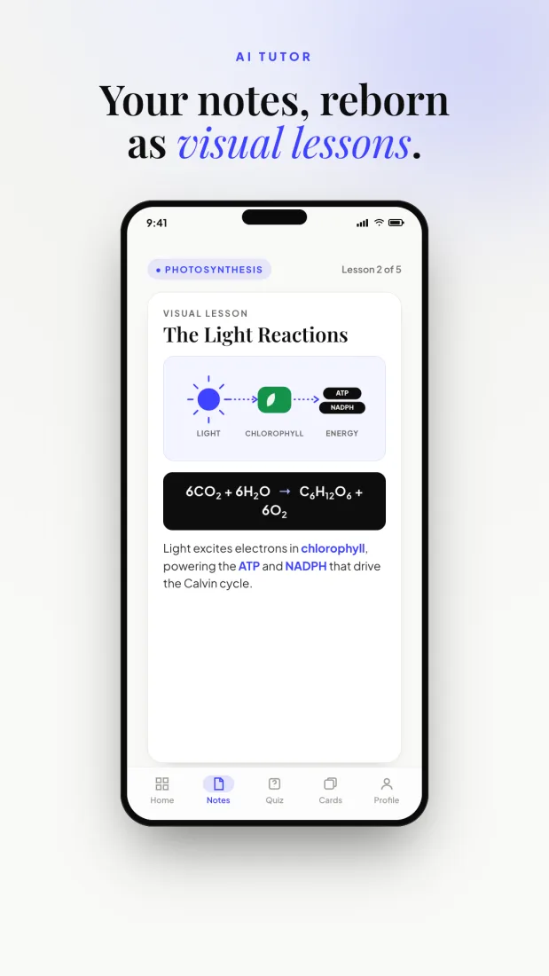 Crampad AI tutor showing a visual, step-by-step lesson built from the user's notes